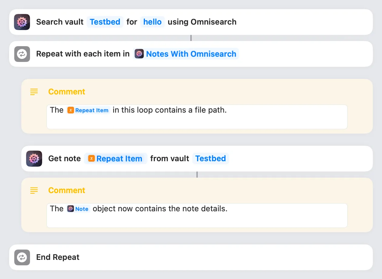 Screenshot of an example workflow