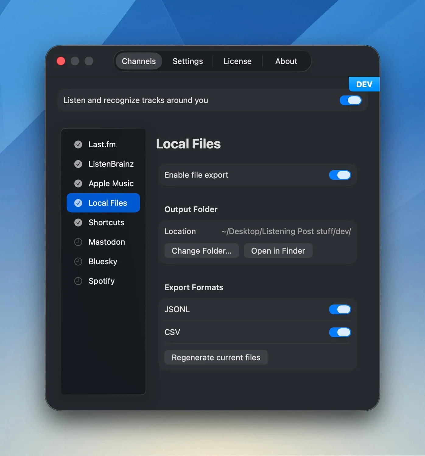 Files channel configuration