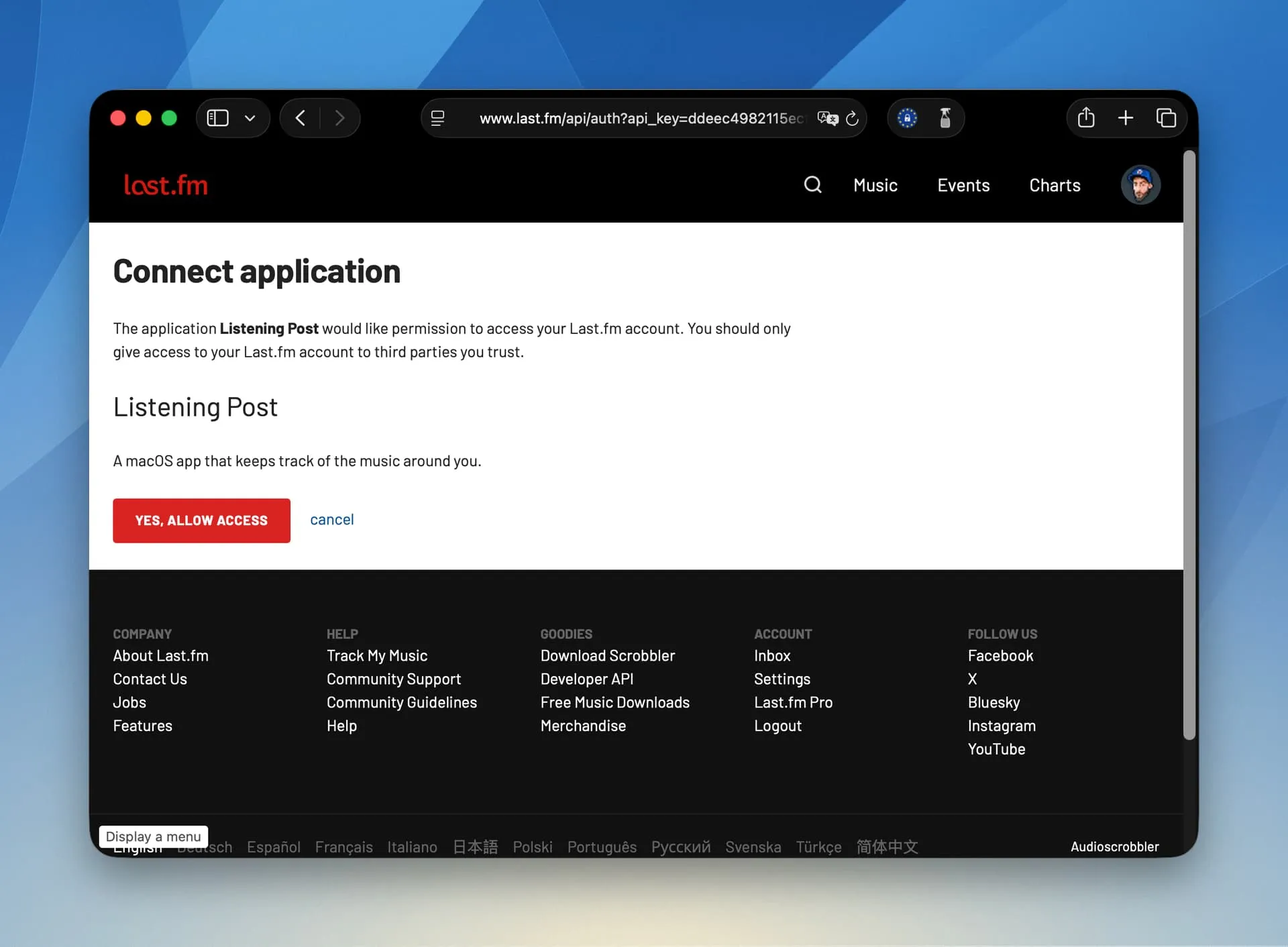 Last.fm authorized