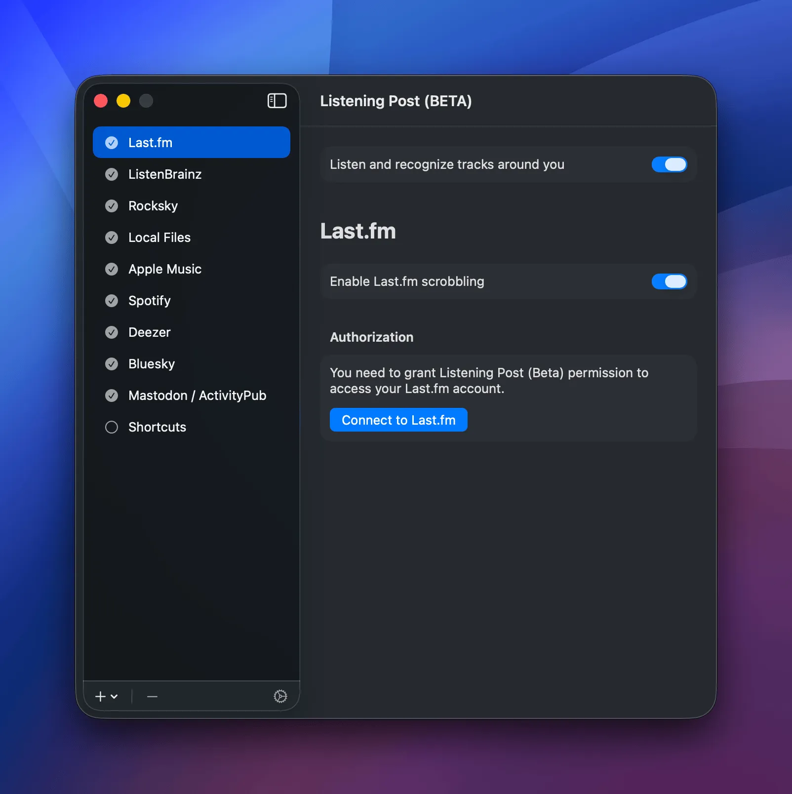 Last.fm connect button