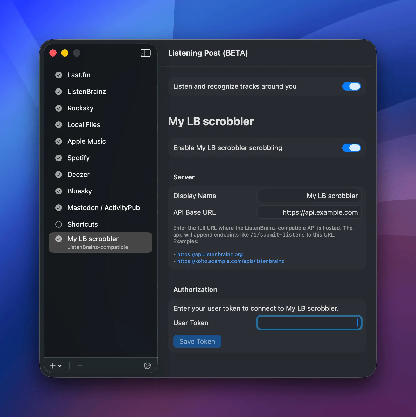 ListenBrainz-compatible channel configuration