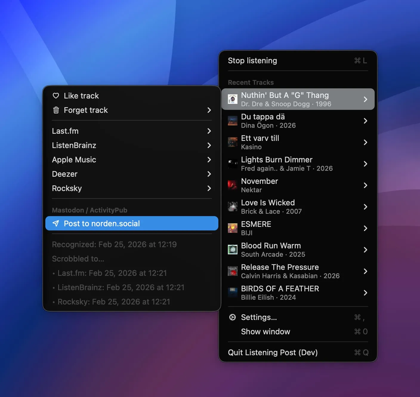 Mastodon track menu