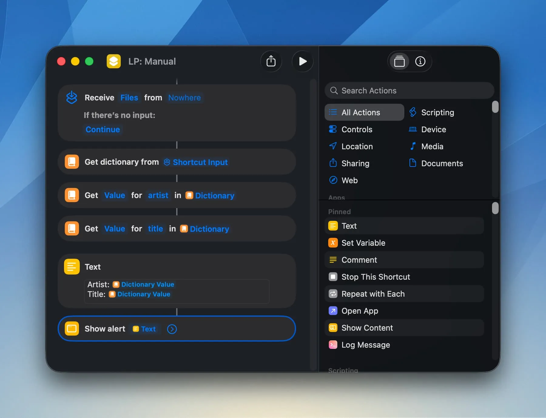 Shortcuts workflow example