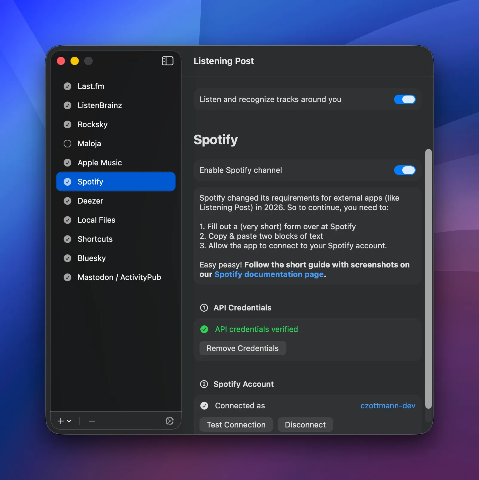 Spotify channel configuration