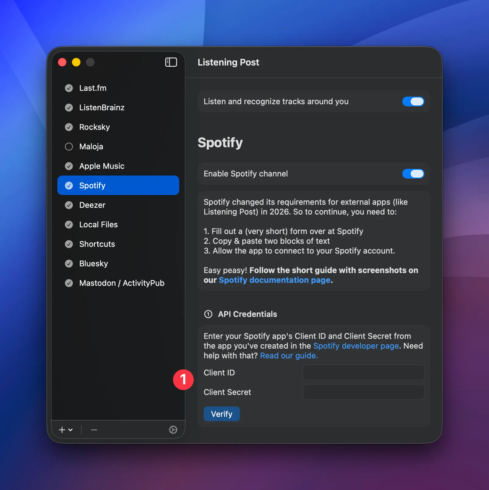Spotify channel configuration