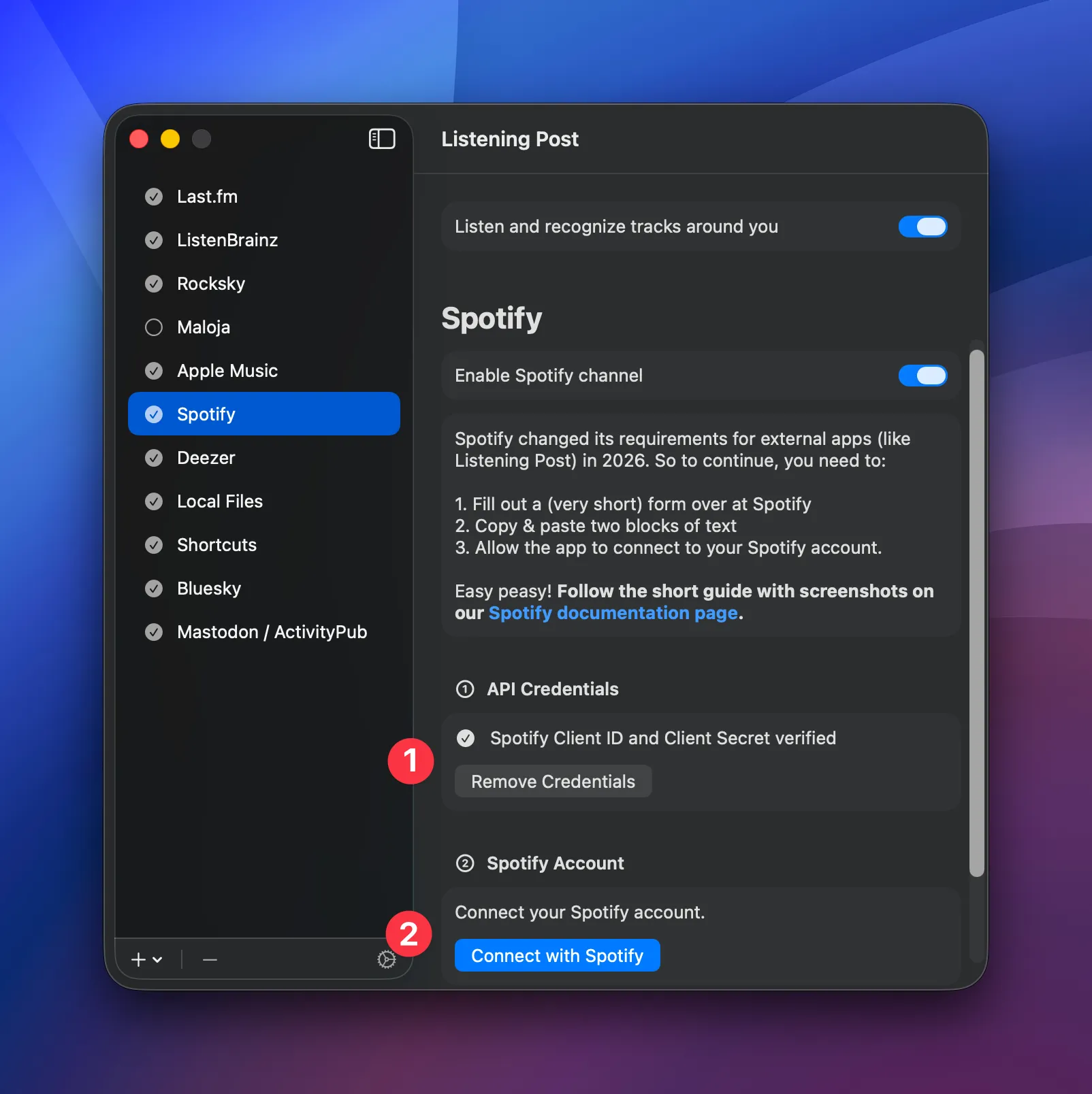 Spotify channel configuration