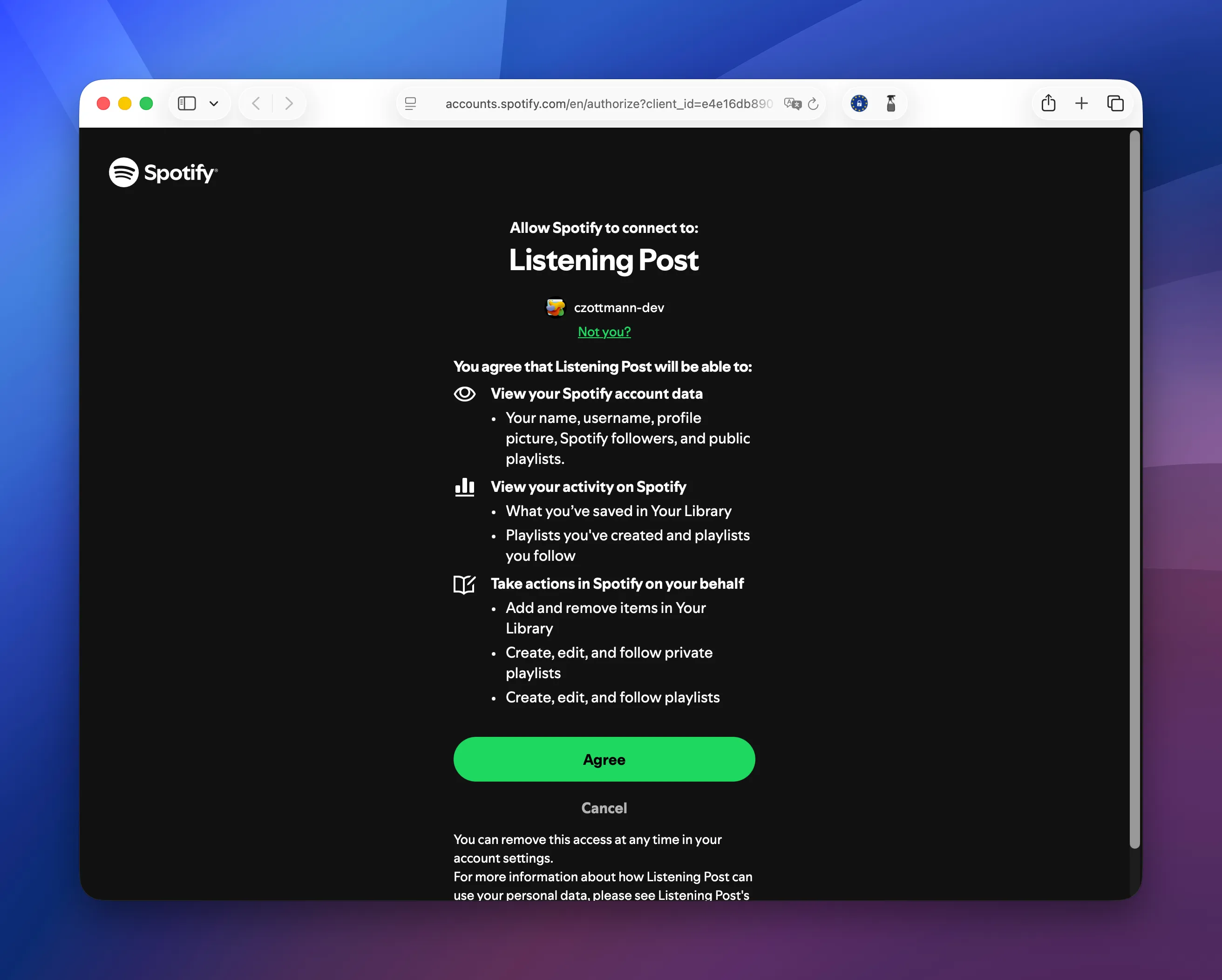 Spotify OAuth dialog