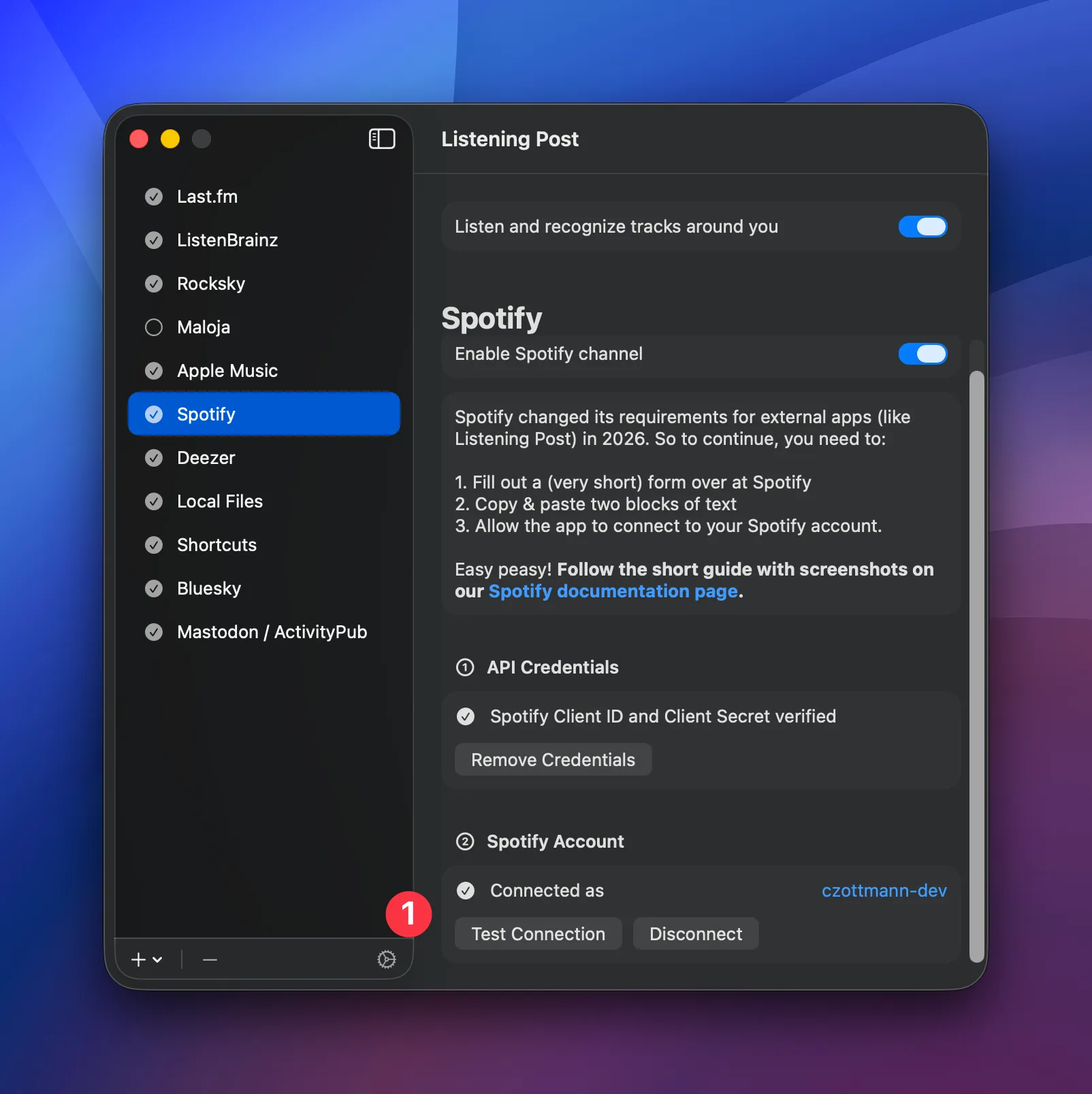 Spotify channel configuration