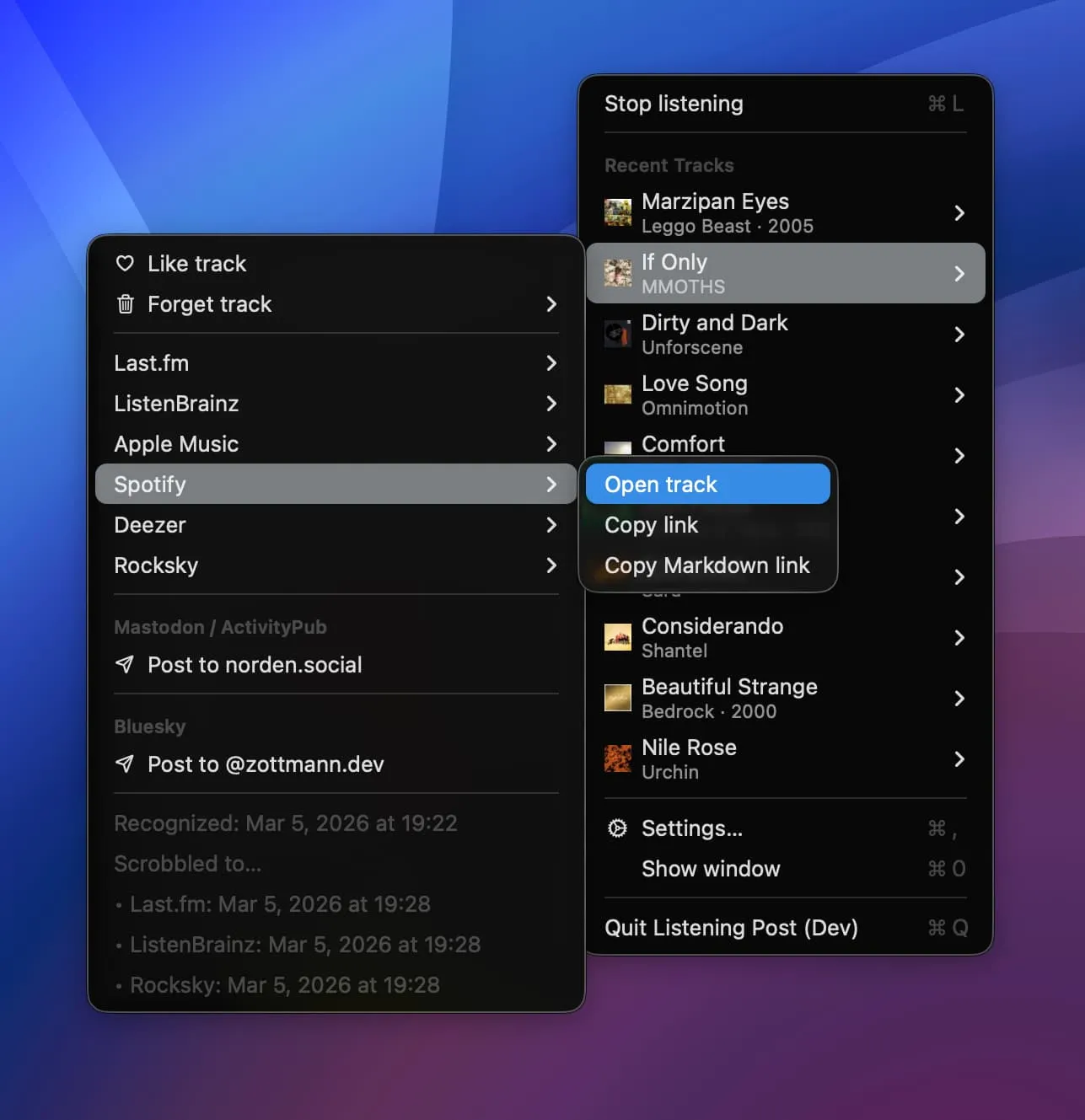 Spotify track menu actions