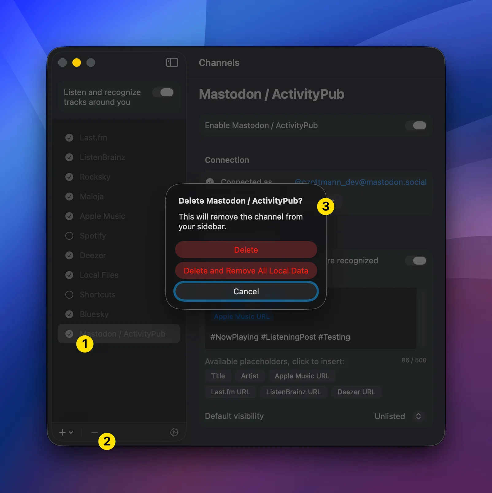 Delete channel confirmation