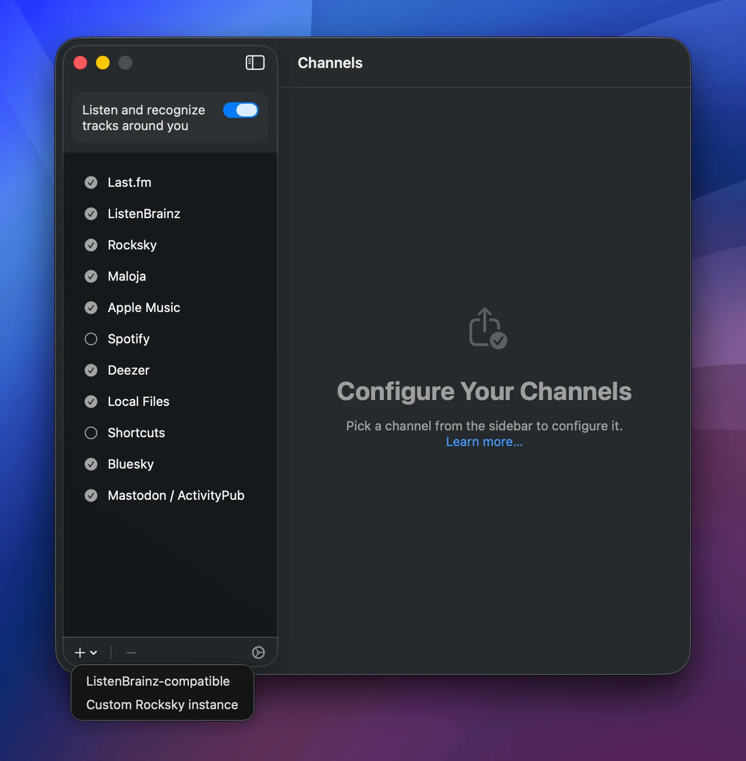 Channels window overview